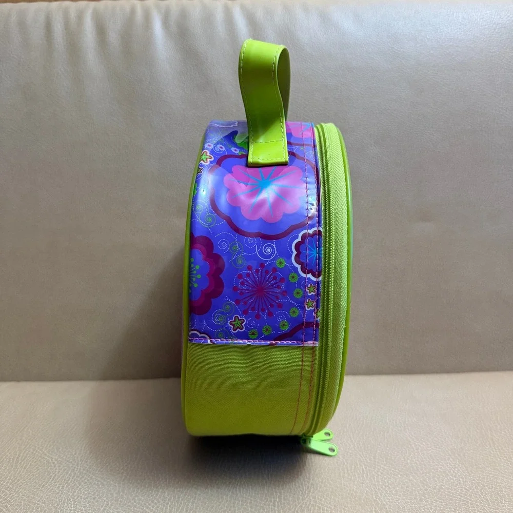 Vintage Polly Pocket Carrying Case Purple Lime Green Round Storage Bag 2000s